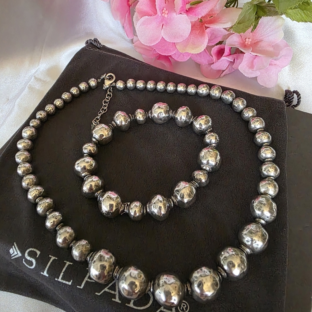 Silpada Atmospheric Sterling Silver  Beaded Necklace and  Stretch Bracelet Set